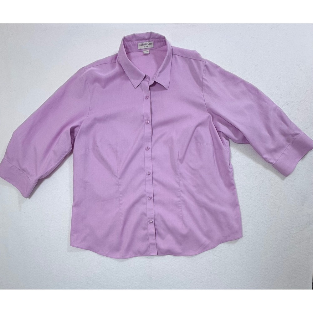 Coldwater Creek Orchid Purple No Iron Cotton Button Down Shirt 3/4 Sleeve 2X
